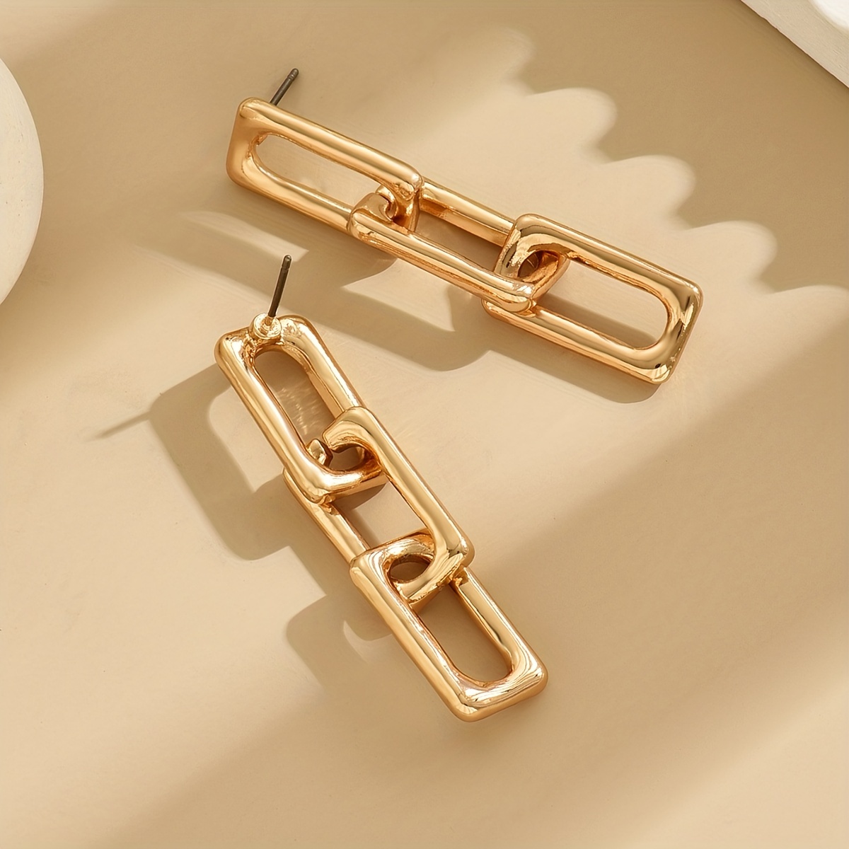 Fashionable Long Rectangular Chain Lock Earrings, Gift for Her